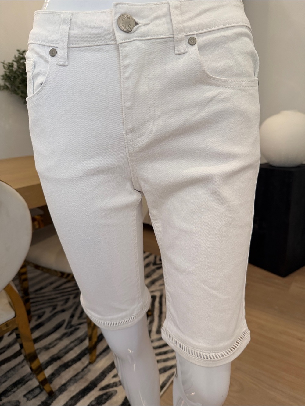 Women’s White Stretch Denim Bermuda Shorts